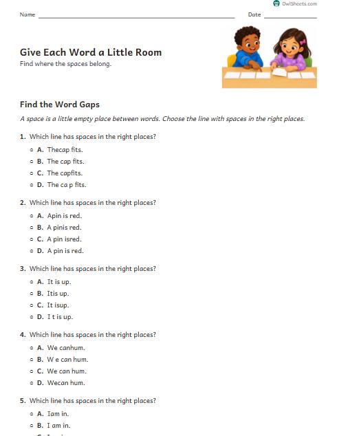 Give Each Word a Little Room worksheet preview