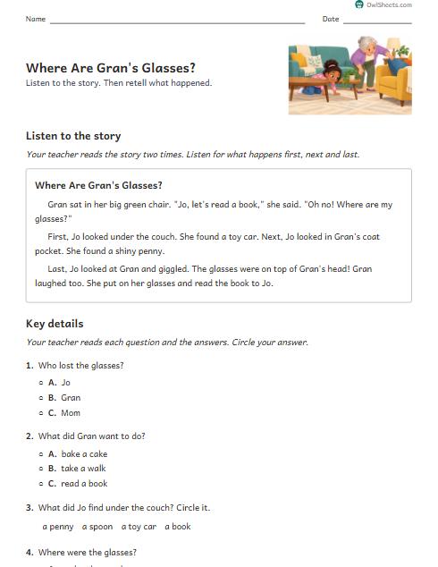 Where Are Gran's Glasses? worksheet preview
