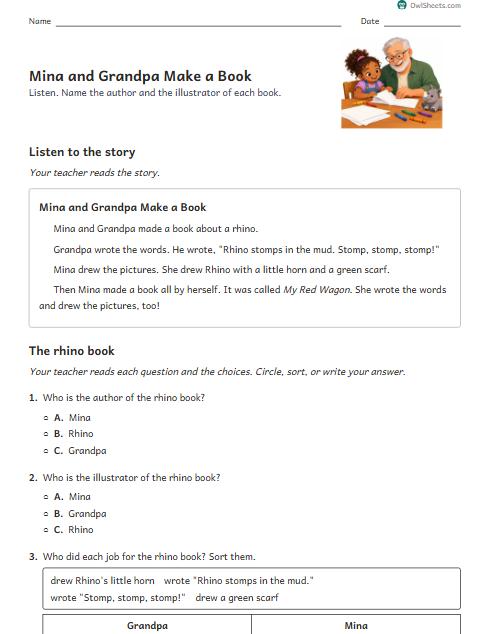 Mina and Grandpa Make a Book worksheet preview
