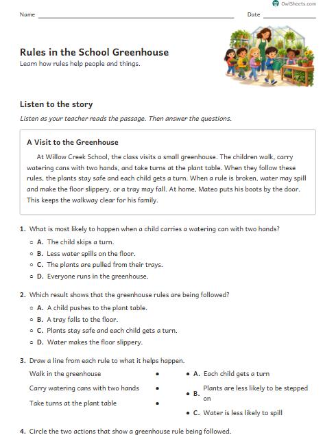 Rules in the School Greenhouse worksheet preview