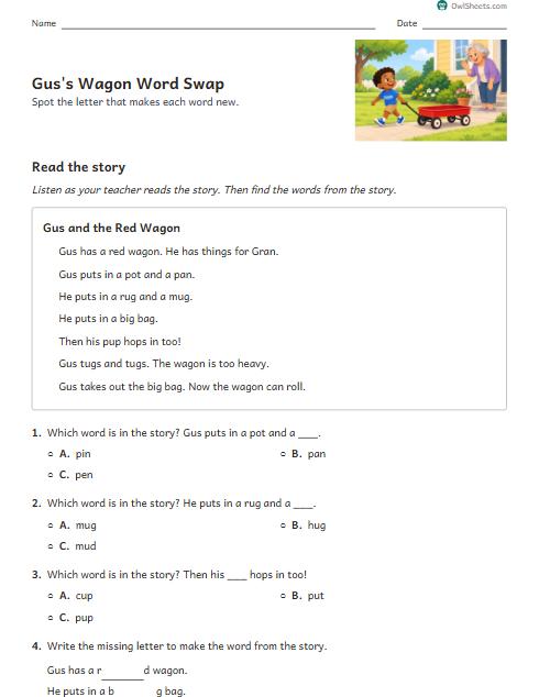 Gus's Wagon Word Swap worksheet preview