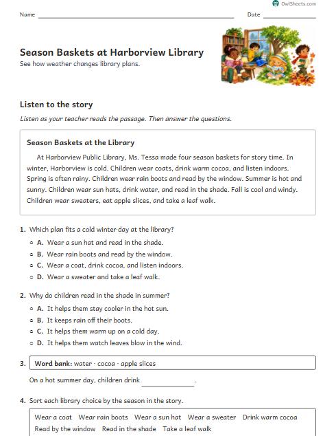 Season Baskets at Harborview Library worksheet preview