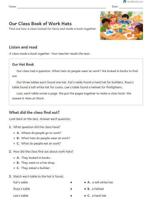 Our Class Book of Work Hats worksheet preview