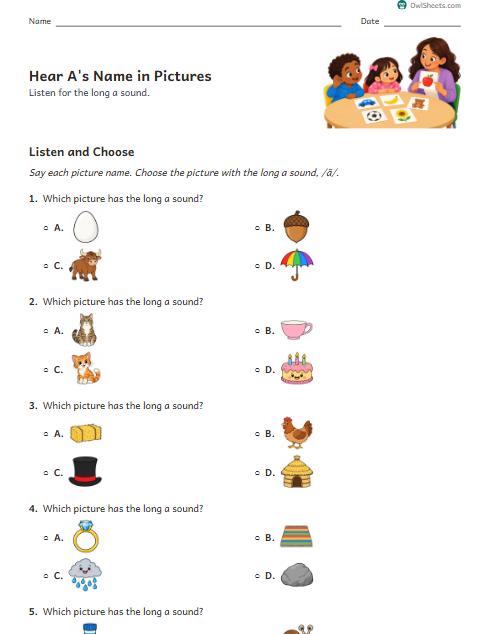 Hear A's Name in Pictures worksheet preview