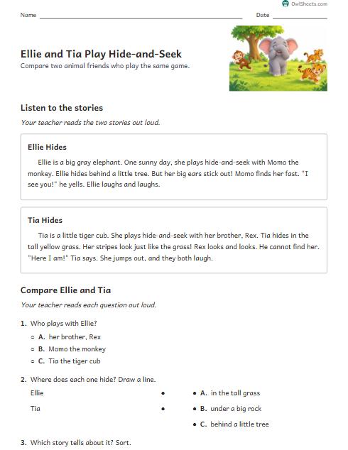 Ellie and Tia Play Hide-and-Seek worksheet preview