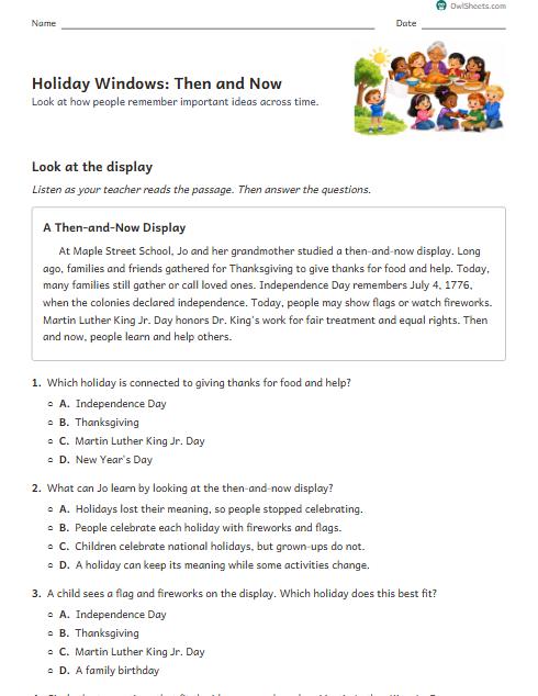 Holiday Windows: Then and Now worksheet preview