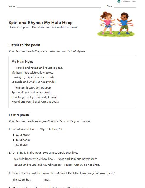 Spin and Rhyme: My Hula Hoop worksheet preview