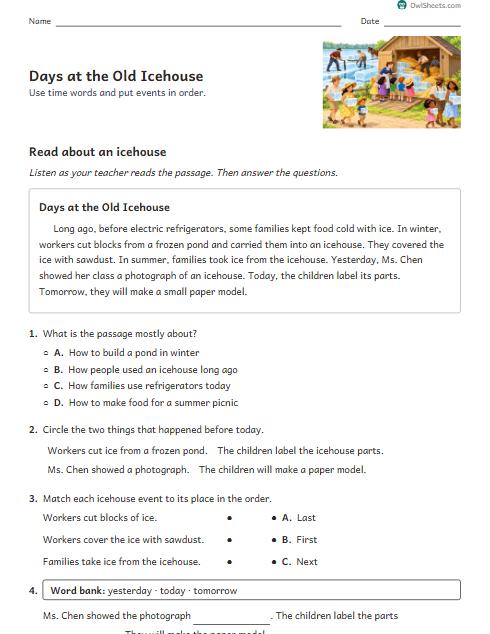 Days at the Old Icehouse worksheet preview
