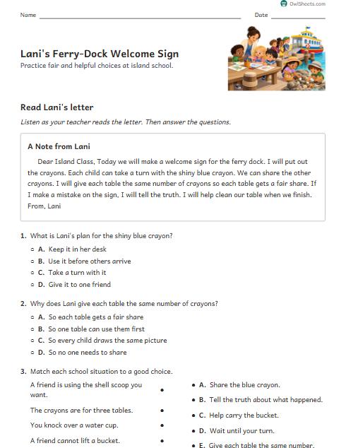 Lani's Ferry-Dock Welcome Sign worksheet preview