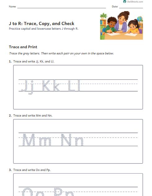 J to R: Trace, Copy, and Check worksheet preview
