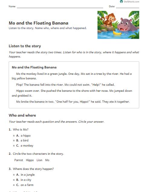 Mo and the Floating Banana worksheet preview