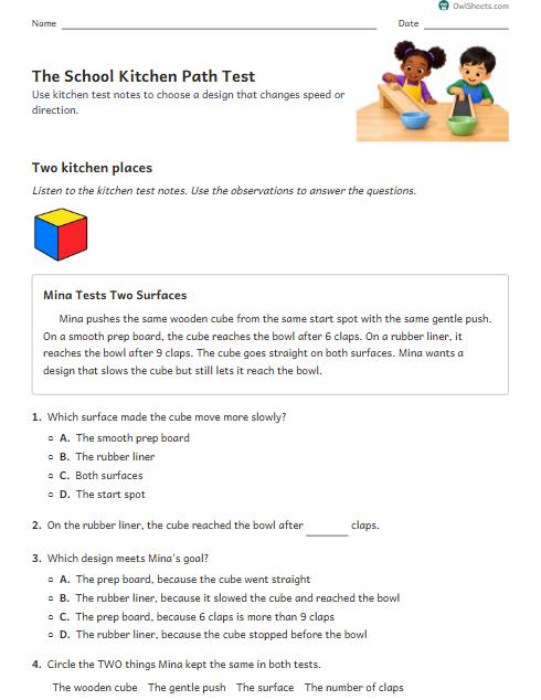 The School Kitchen Path Test worksheet preview