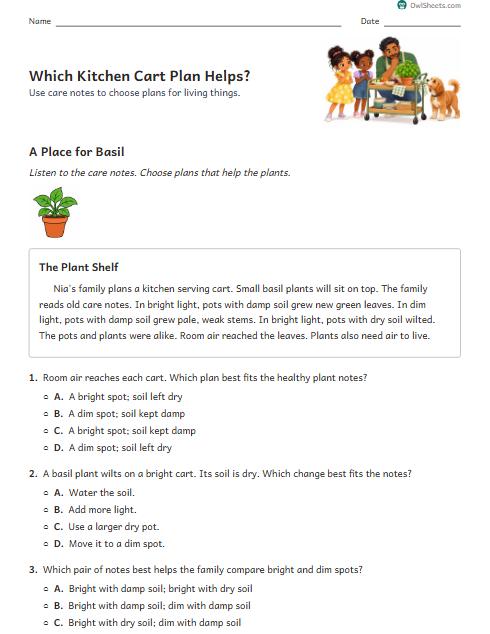 Which Kitchen Cart Plan Helps? worksheet preview