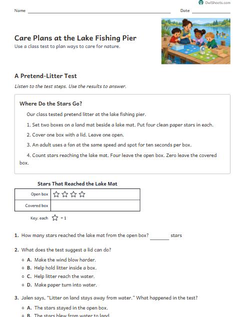 Care Plans at the Lake Fishing Pier worksheet preview