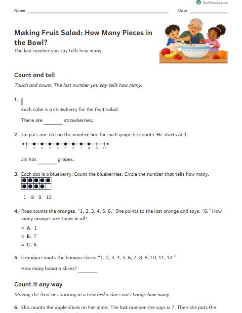 Making Fruit Salad: How Many Pieces in the Bowl? worksheet preview