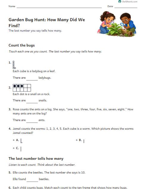 Garden Bug Hunt: How Many Did We Find? worksheet preview
