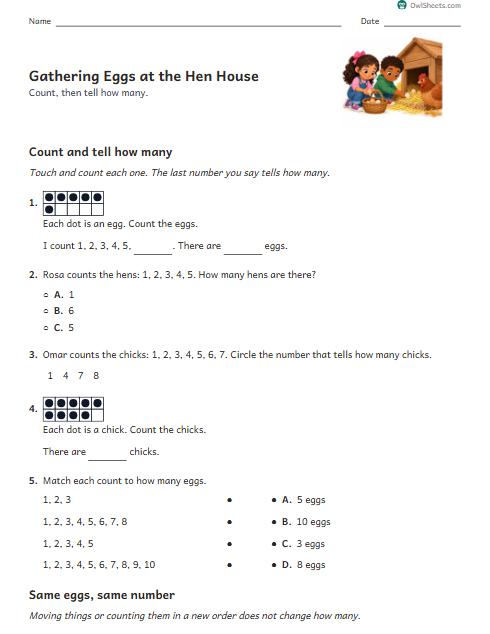 Gathering Eggs at the Hen House worksheet preview