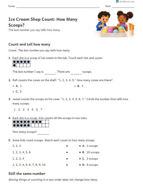 Ice Cream Shop Count: How Many Scoops? worksheet preview