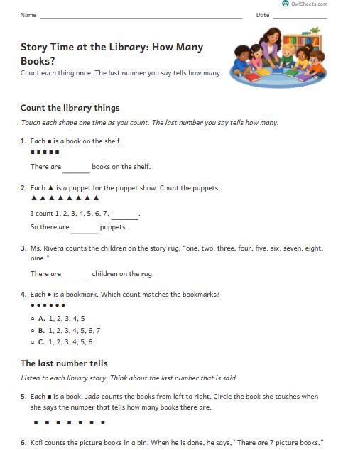 Story Time at the Library: How Many Books? worksheet preview