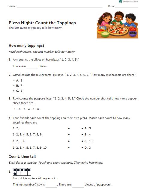Pizza Night: Count the Toppings worksheet preview