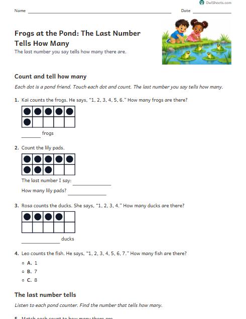 Frogs at the Pond: The Last Number Tells How Many worksheet preview