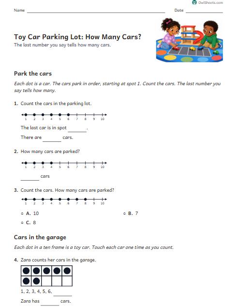 Toy Car Parking Lot: How Many Cars? worksheet preview