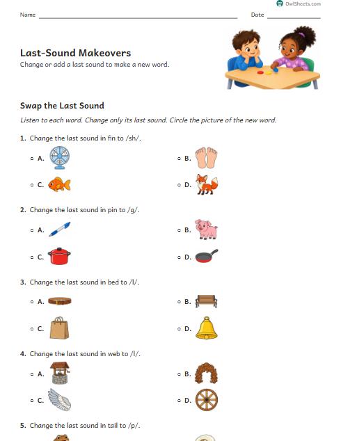 Last-Sound Makeovers worksheet preview