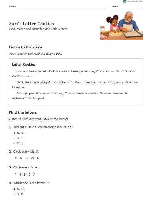 Zuri's Letter Cookies worksheet preview