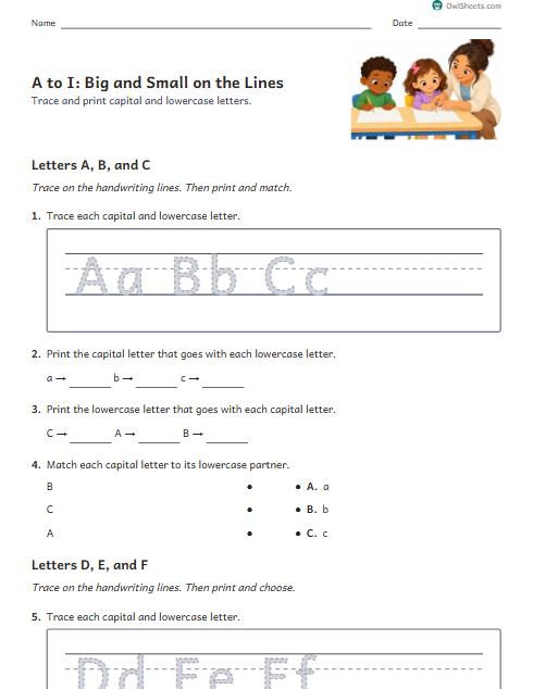 A to I: Big and Small on the Lines worksheet preview