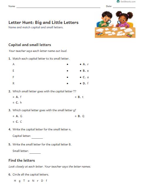 Letter Hunt: Big and Little Letters worksheet preview