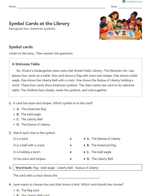 Symbol Cards at the Library worksheet preview