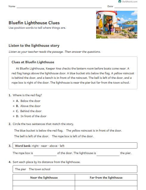 Bluefin Lighthouse Clues worksheet preview