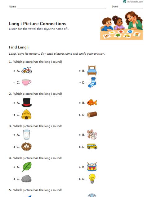 Long i Picture Connections worksheet preview
