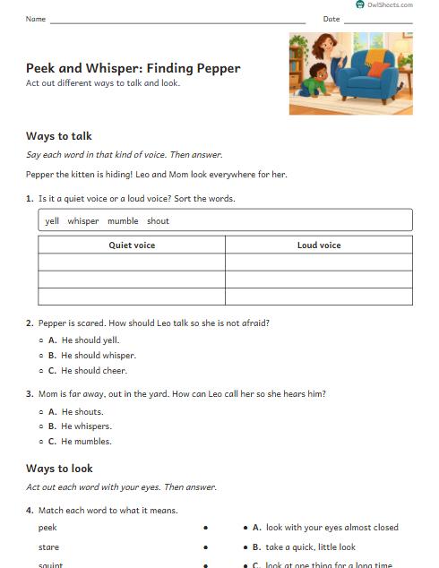 Peek and Whisper: Finding Pepper worksheet preview