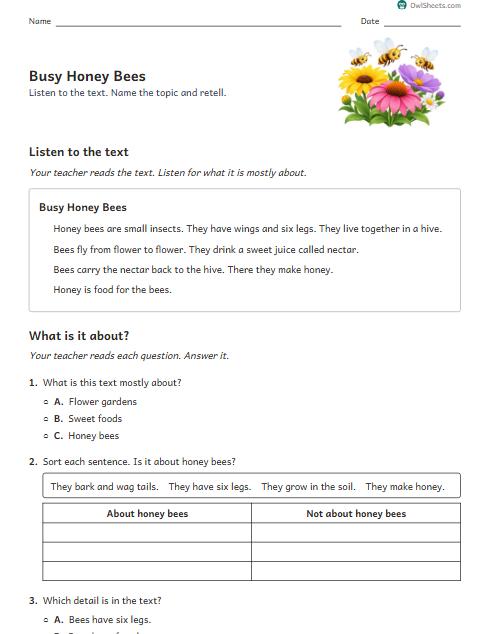 Busy Honey Bees worksheet preview