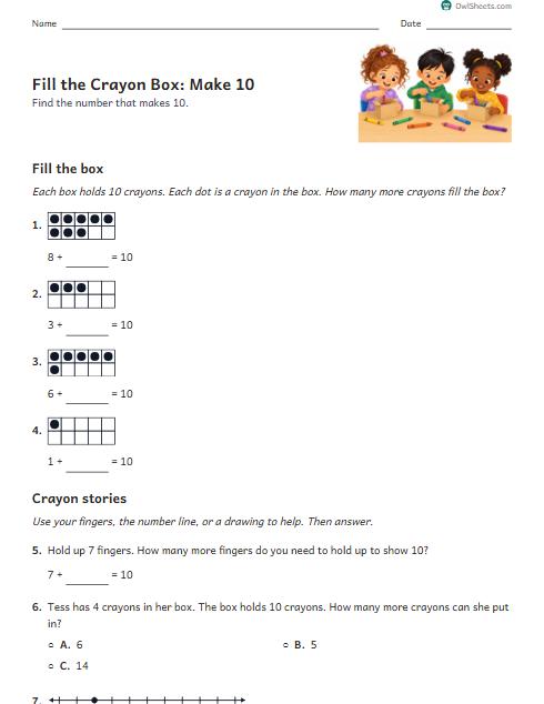 Fill the Crayon Box: Make 10 worksheet preview