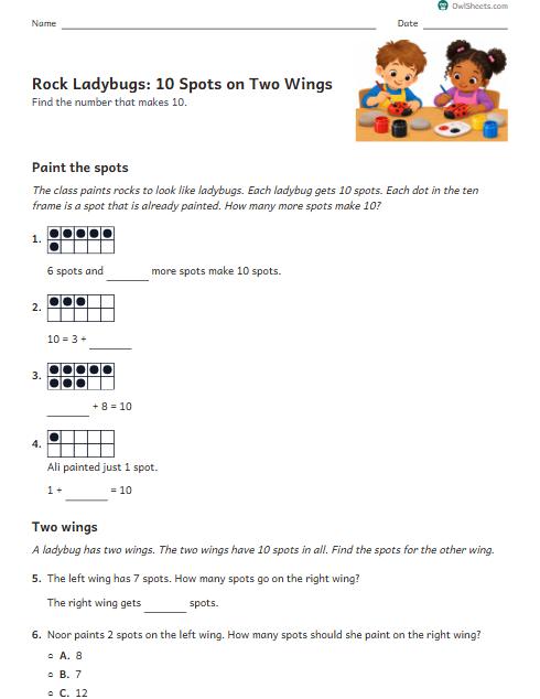 Rock Ladybugs: 10 Spots on Two Wings worksheet preview