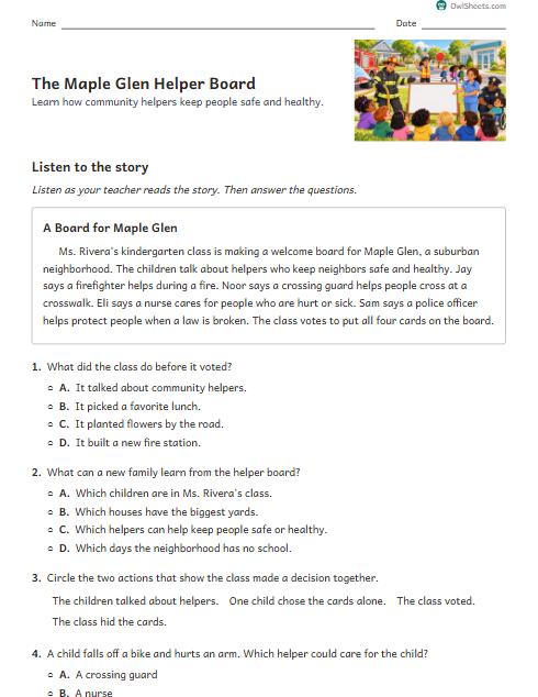 The Maple Glen Helper Board worksheet preview