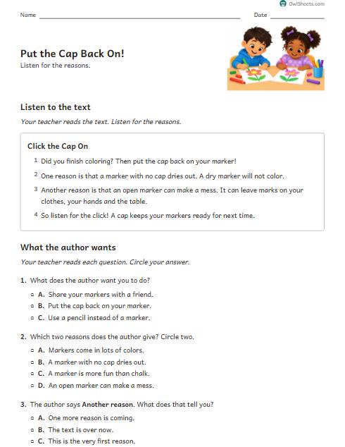 Put the Cap Back On! worksheet preview