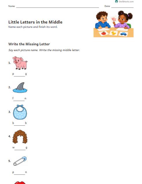 Little Letters in the Middle worksheet preview