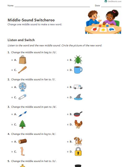 Middle-Sound Switcheroo worksheet preview