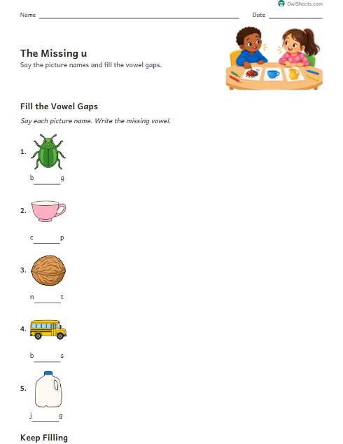 The Missing u worksheet preview