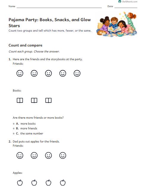 Pajama Party: Books, Snacks, and Glow Stars worksheet preview