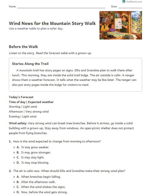 Wind News for the Mountain Story Walk worksheet preview