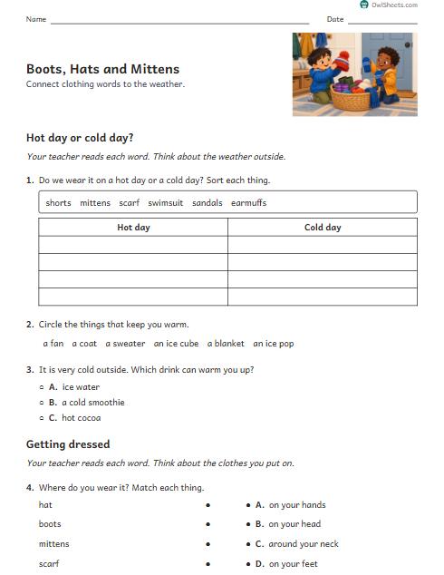 Boots, Hats and Mittens worksheet preview
