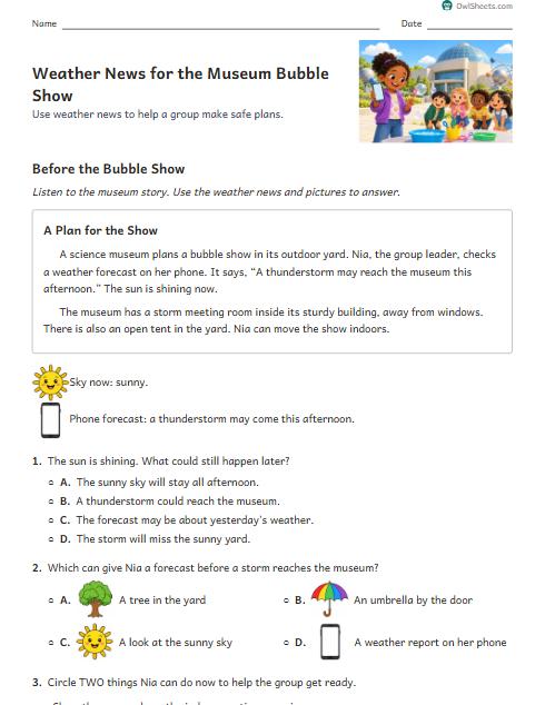 Weather News for the Museum Bubble Show worksheet preview