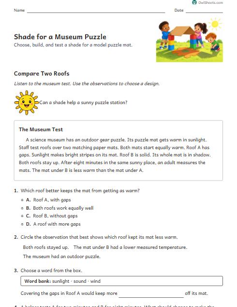 Shade for a Museum Puzzle worksheet preview