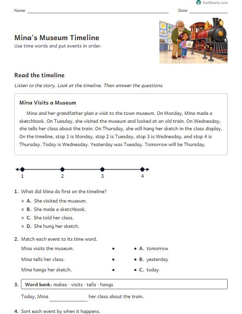 Mina's Museum Timeline worksheet preview