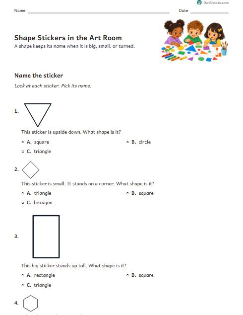 Shape Stickers in the Art Room worksheet preview
