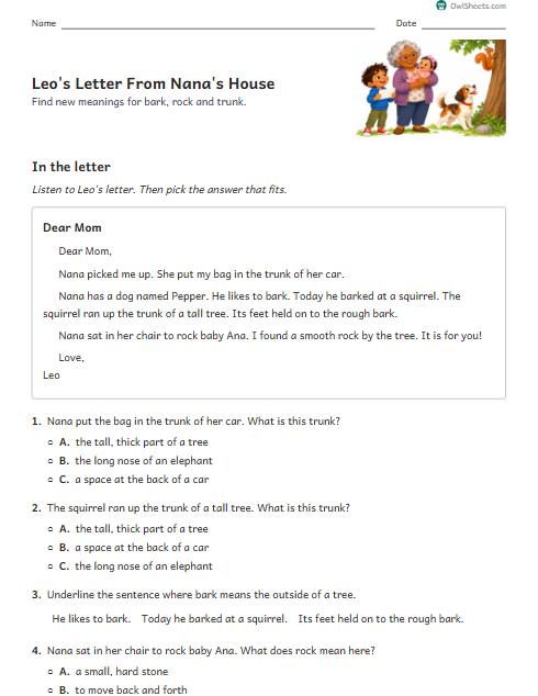 Leo's Letter From Nana's House worksheet preview